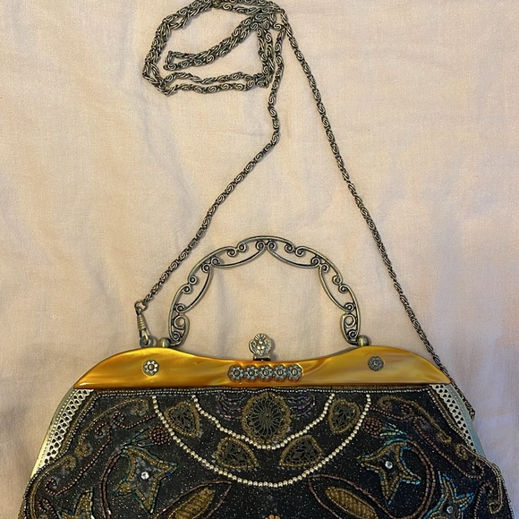 Black and Brown bag with glass iridescent beads. - Picture 8 of 10